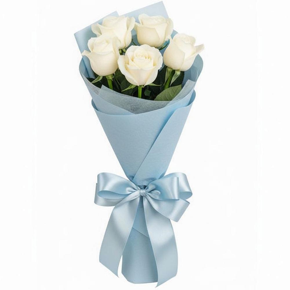 Букет 5 Белых роз Проуд в Малке