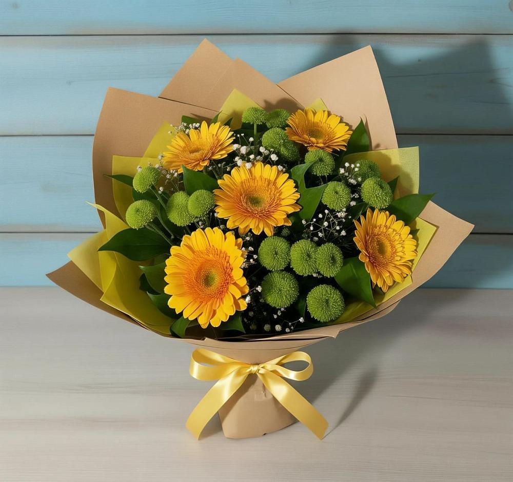 Букет цветов из: Герберы и Хризантемы в Малке