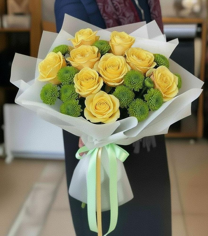 Букет цветов из: Хризантемы и Розы в Малке